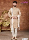 Cream New Fancy Designer Party And Function Wear Traditional Heavy Khadi Cotton Kurta Churidar Pajama With Redymade Latest Collection 21010